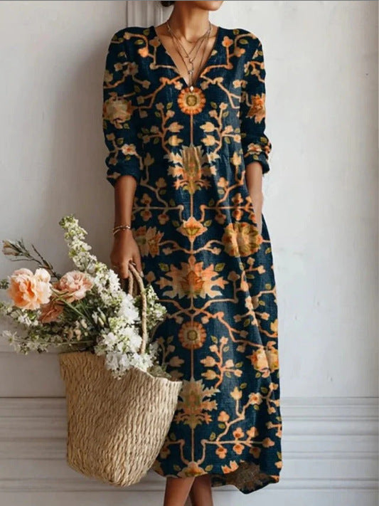 Greta | Floral Linen Midi Dress