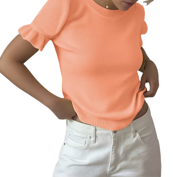 BRISELLE™ | Relaxed Knit Pleated Short Sleeve Top