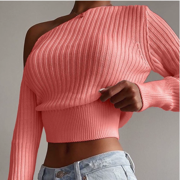 NADIA™ | Asymmetric One Shoulder Knit Sweater