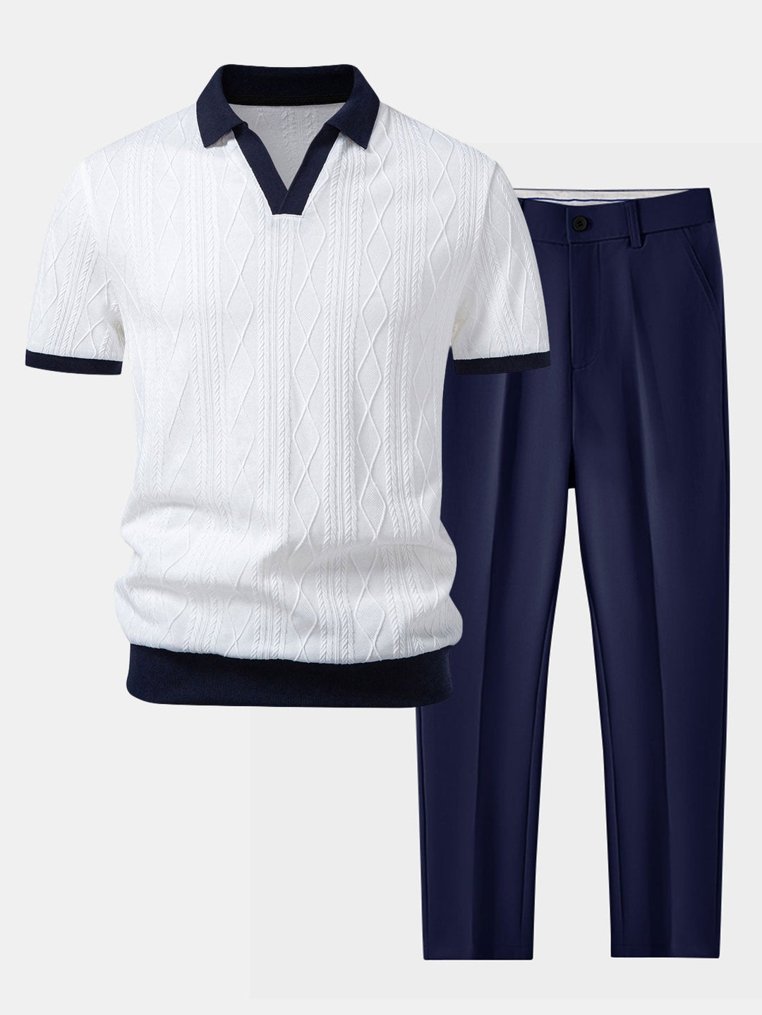 Tommy | Contrast Geometry Jacquard Knit Polo & Slim Fit Tapered Trousers