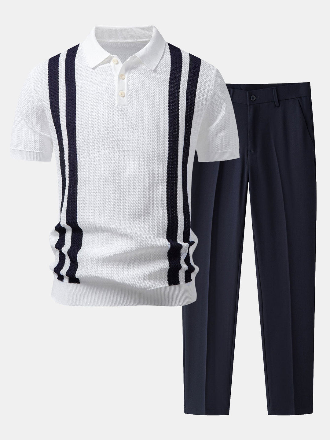 Bernard | Contrast Textured Knit Polo & Slim Fit Tapered Trousers