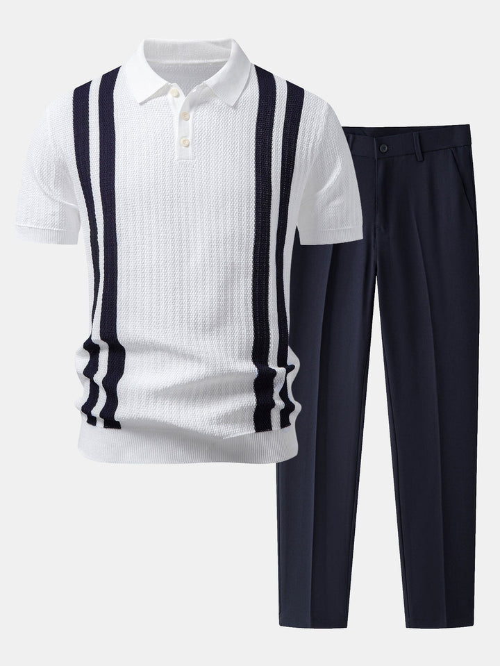 Bernard | Contrast Textured Knit Polo & Slim Fit Tapered Trousers