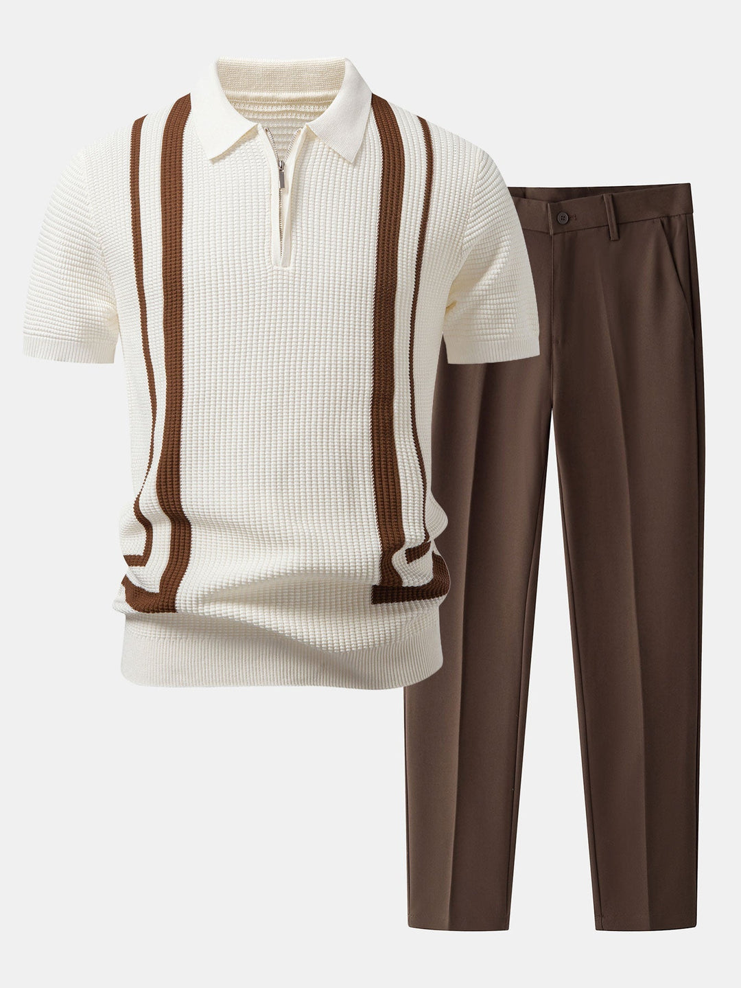 Ken | Contrast Waffle Zipper Knit Polo & Slim Fit Tapered Trousers