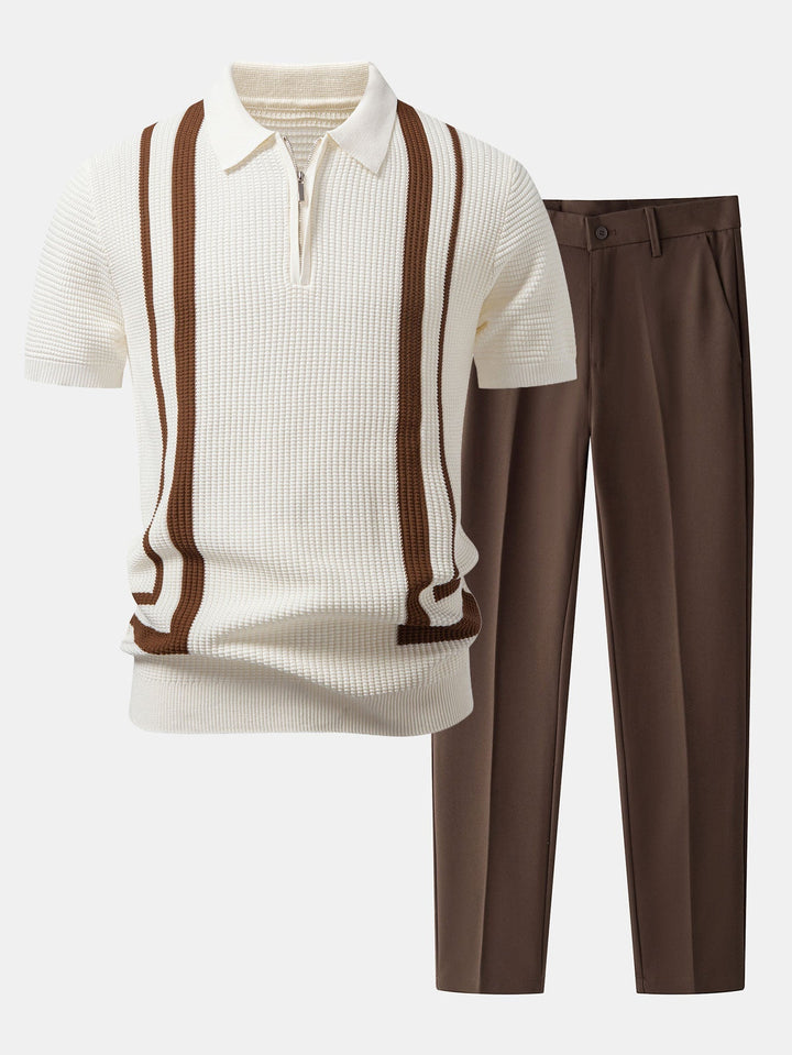 Ken | Contrast Waffle Zipper Knit Polo & Slim Fit Tapered Trousers
