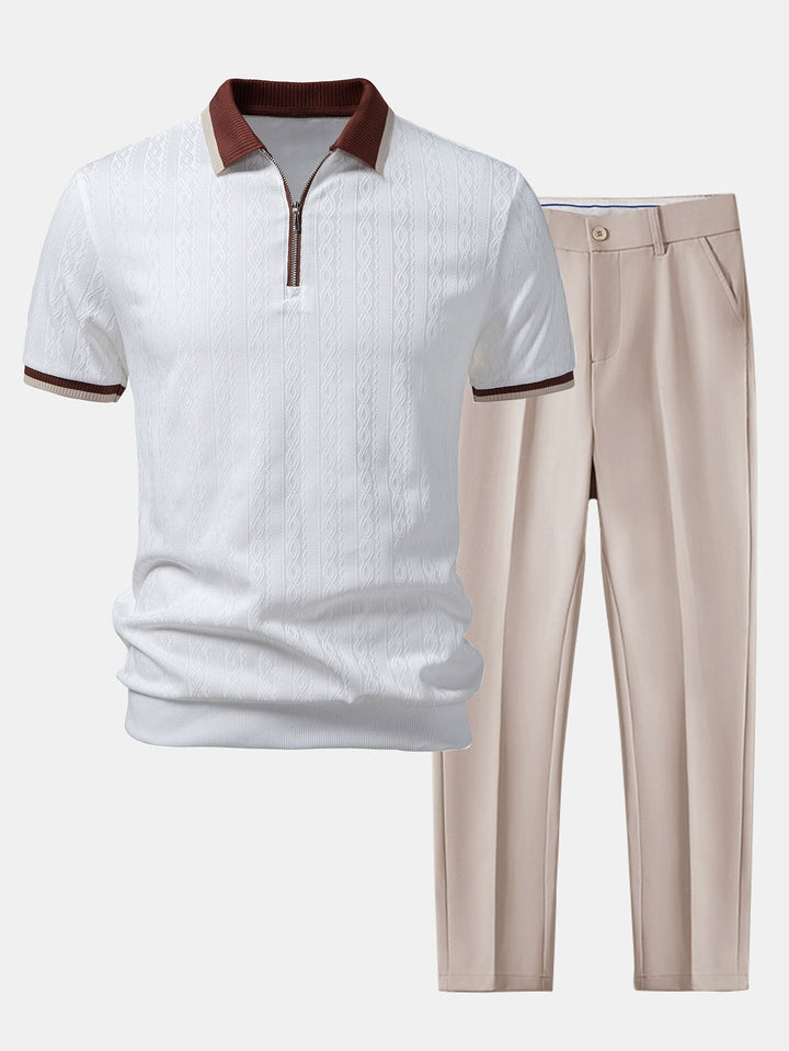 Max | Contrast Trim Textured Zipper Knit Polo & Slim Fit Tapered Trousers