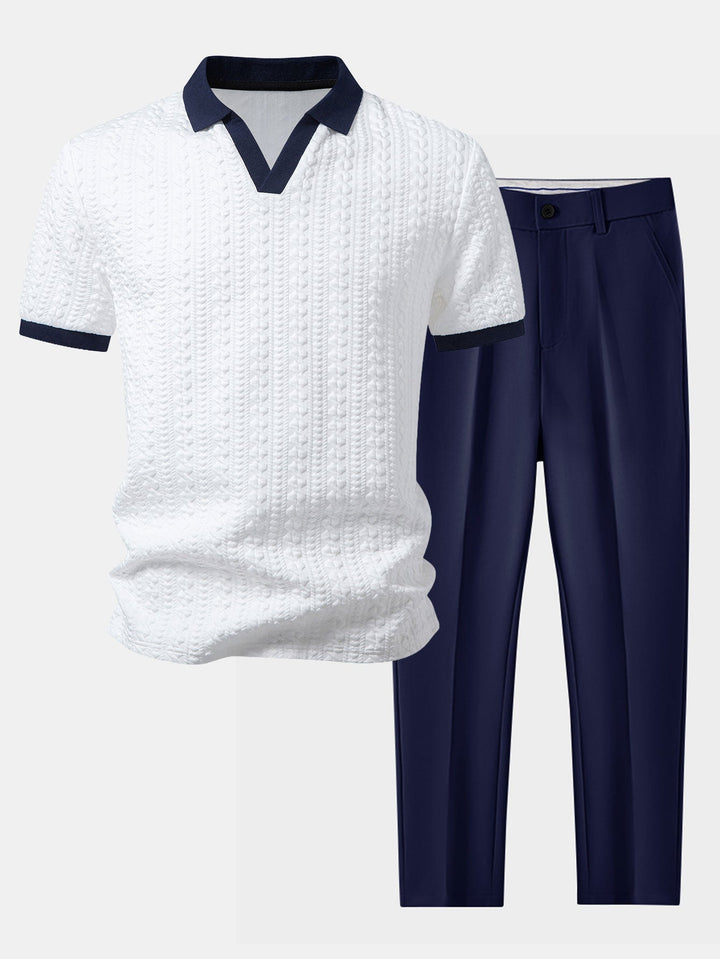 Dwayne | Contrast Jacquard Polo & Slim Fit Tapered Trousers