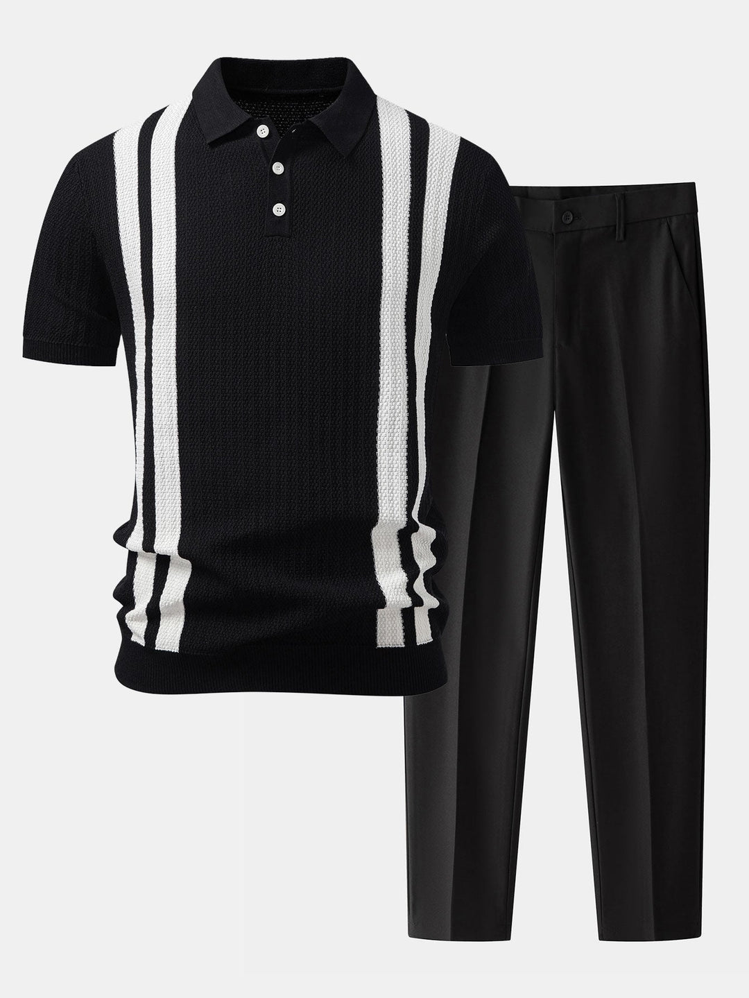 Bernard | Contrast Textured Knit Polo & Slim Fit Tapered Trousers
