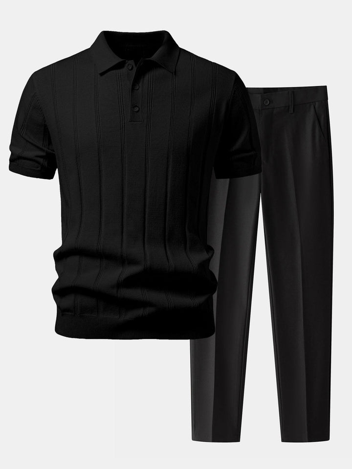 Caldwell | Linen Ribbed Knit Polo & Slim Fit Tapered Trousers