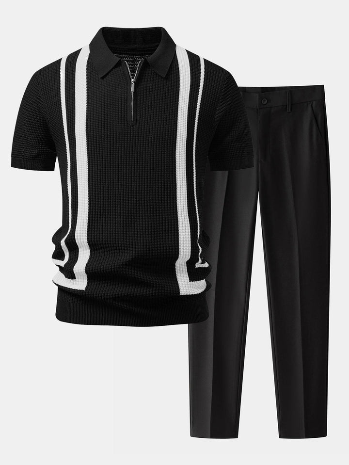 Ken | Contrast Waffle Zipper Knit Polo & Slim Fit Tapered Trousers