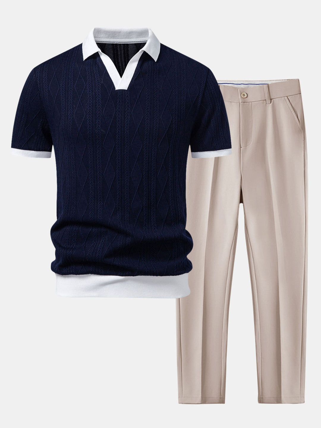 Tommy | Contrast Geometry Jacquard Knit Polo & Slim Fit Tapered Trousers