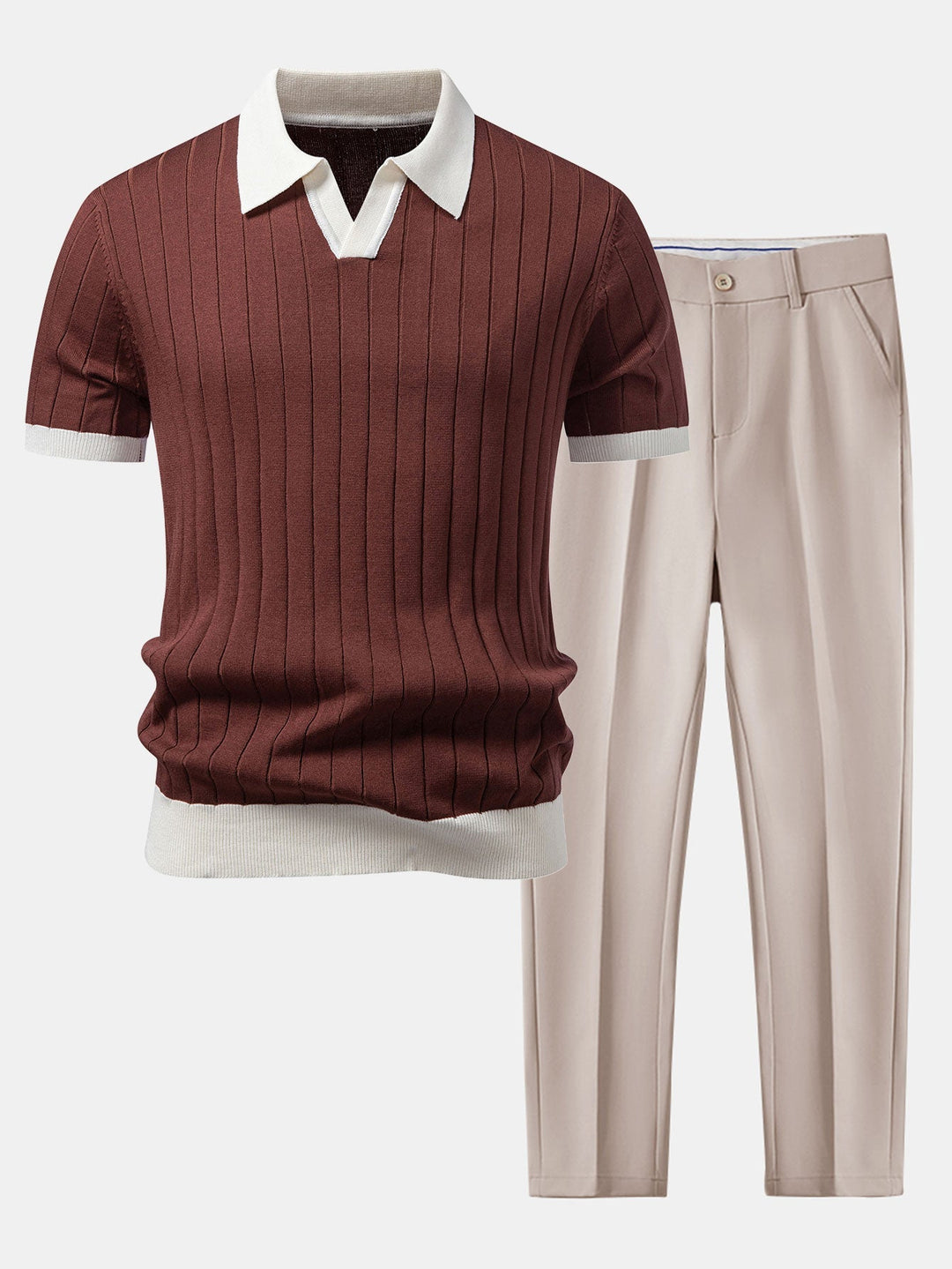Ron | Contrast Trim Stripe Johnny Collar Polo & Slim Fit Tapered Trousers