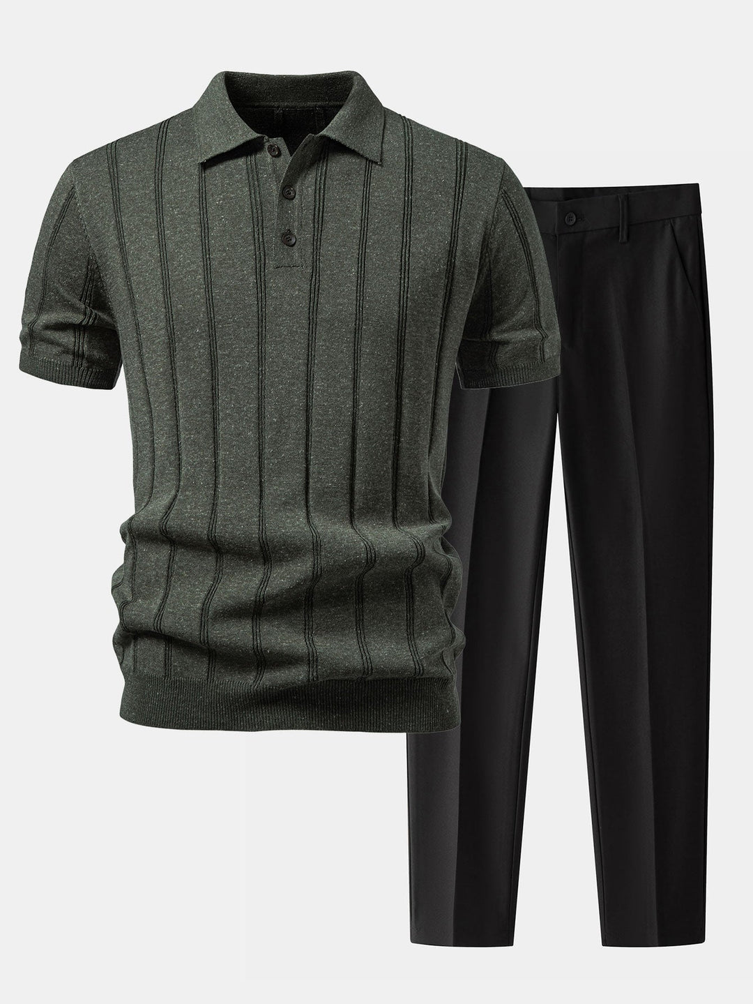 Caldwell | Linen Ribbed Knit Polo & Slim Fit Tapered Trousers