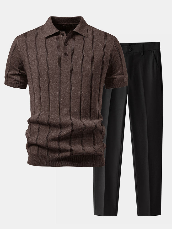 Caldwell | Linen Ribbed Knit Polo & Slim Fit Tapered Trousers