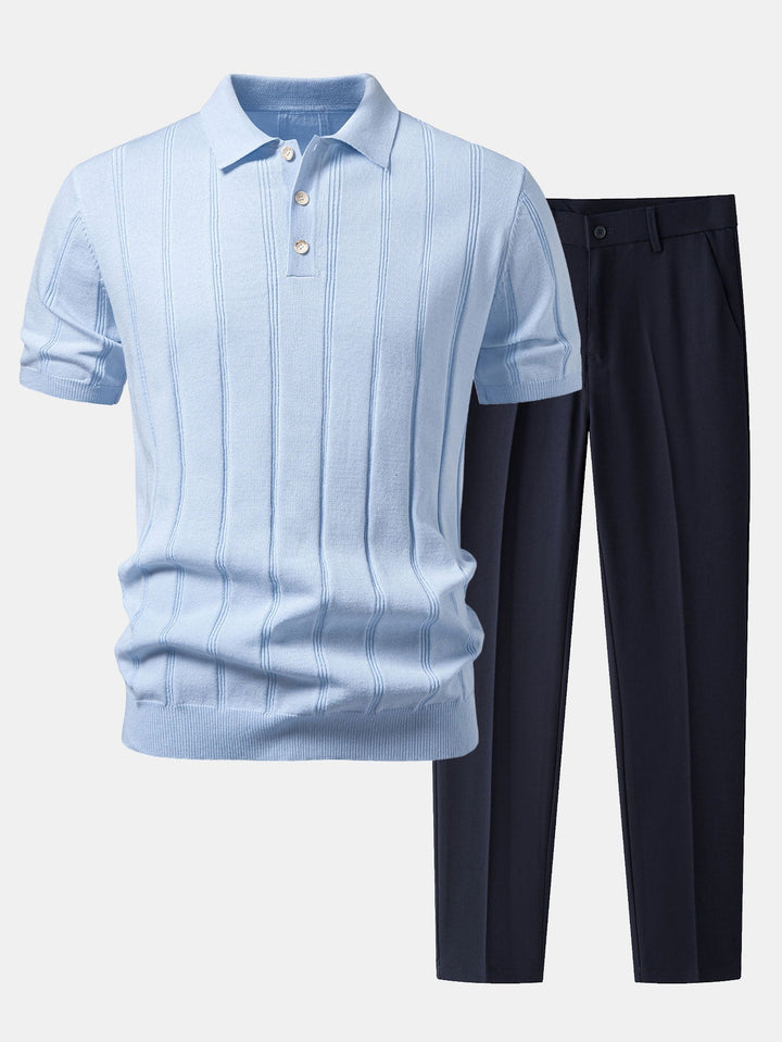 Caldwell | Linen Ribbed Knit Polo & Slim Fit Tapered Trousers