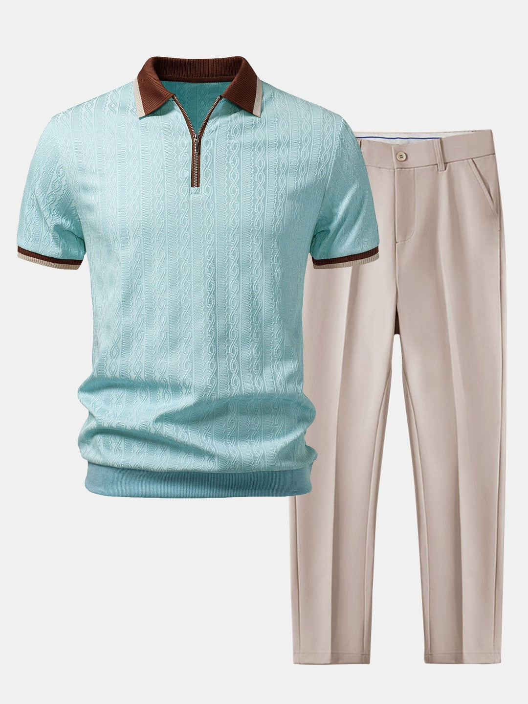 Max | Contrast Trim Textured Zipper Knit Polo & Slim Fit Tapered Trousers