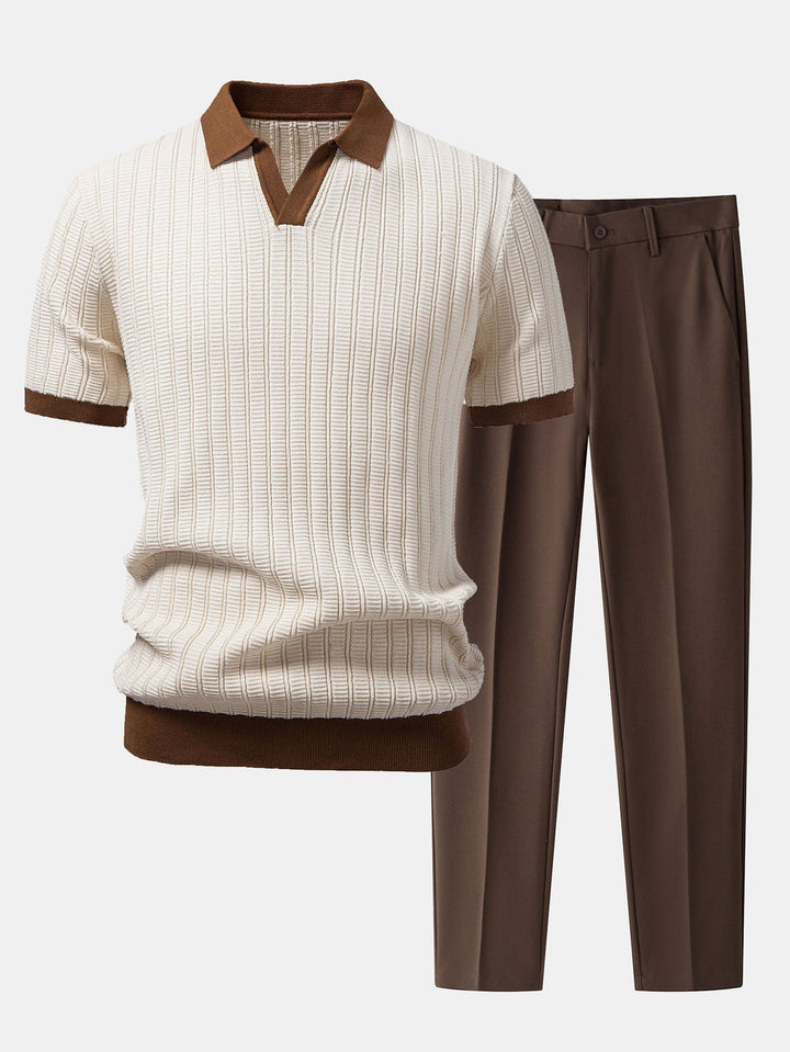 Alec | Contrast Textured Johnny Collar Polo & Slim Fit Tapered Trousers