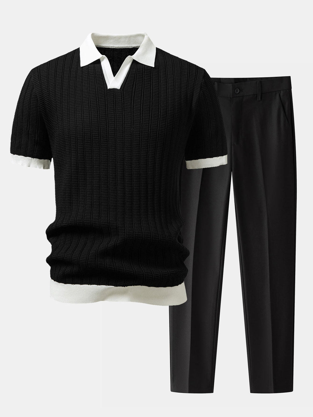 Alec | Contrast Textured Johnny Collar Polo & Slim Fit Tapered Trousers