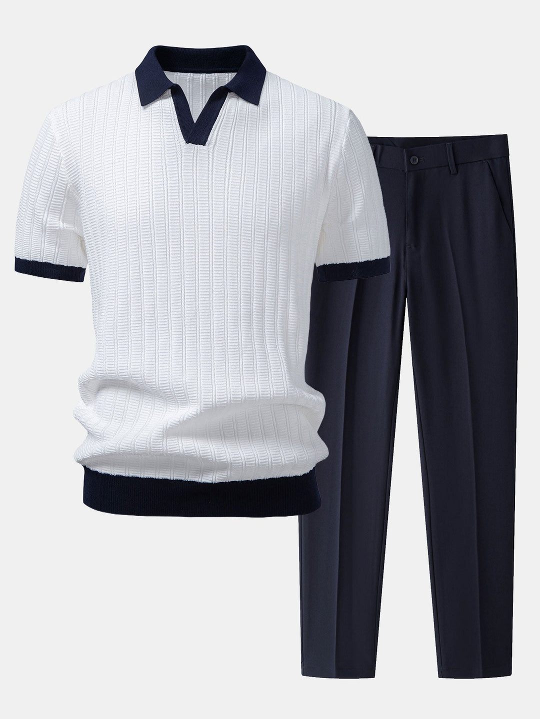 Alec | Contrast Textured Johnny Collar Polo & Slim Fit Tapered Trousers