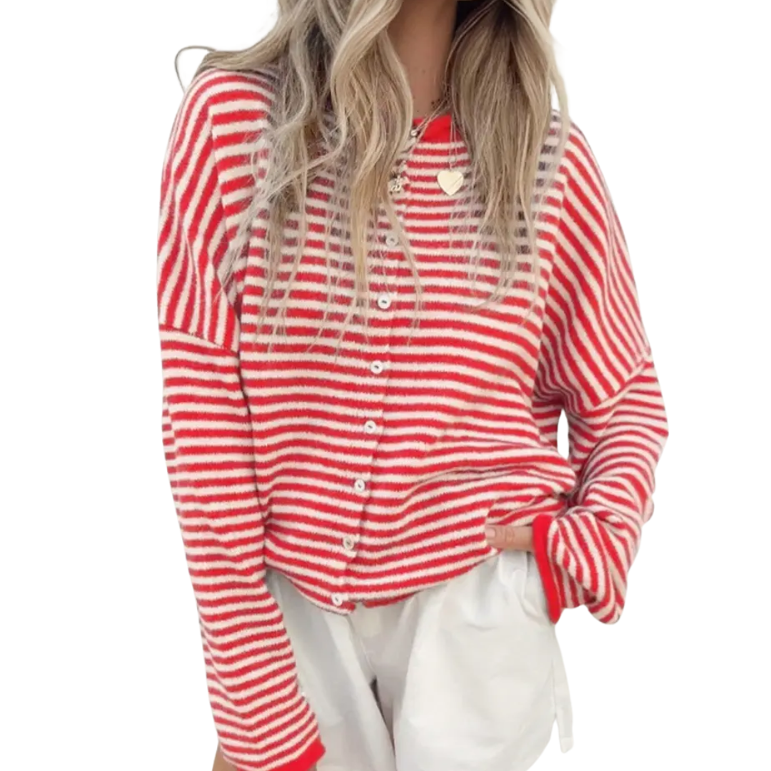 HADLEE™ | Striped Button-Front Knit Sweater