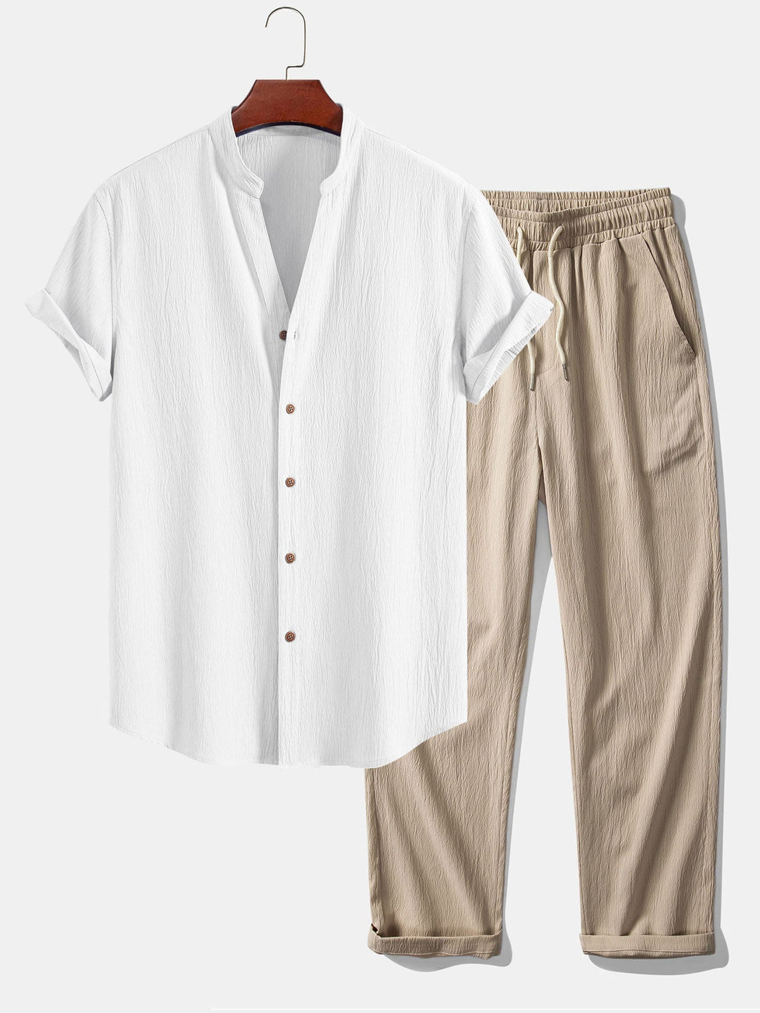 Jamal | Gerimpelde textuur<tc>rood</tc> V-hals shirt &amp; kreuk textuur<tc>rood</tc> Rechte broek