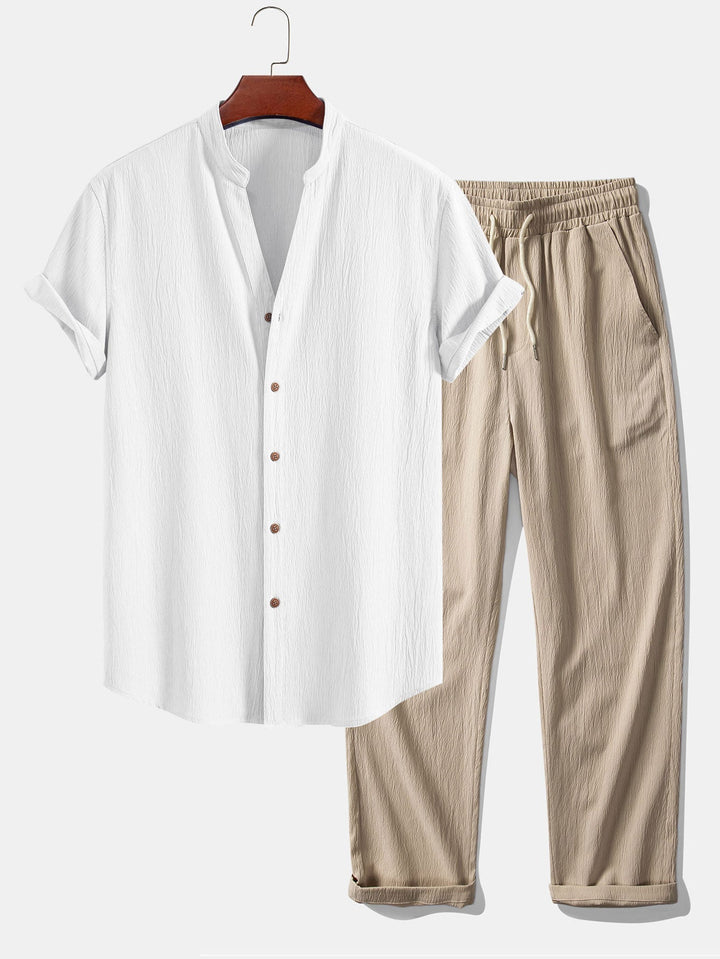 Jamal | Gerimpelde textuur<tc>rood</tc> V-hals shirt &amp; kreuk textuur<tc>rood</tc> Rechte broek