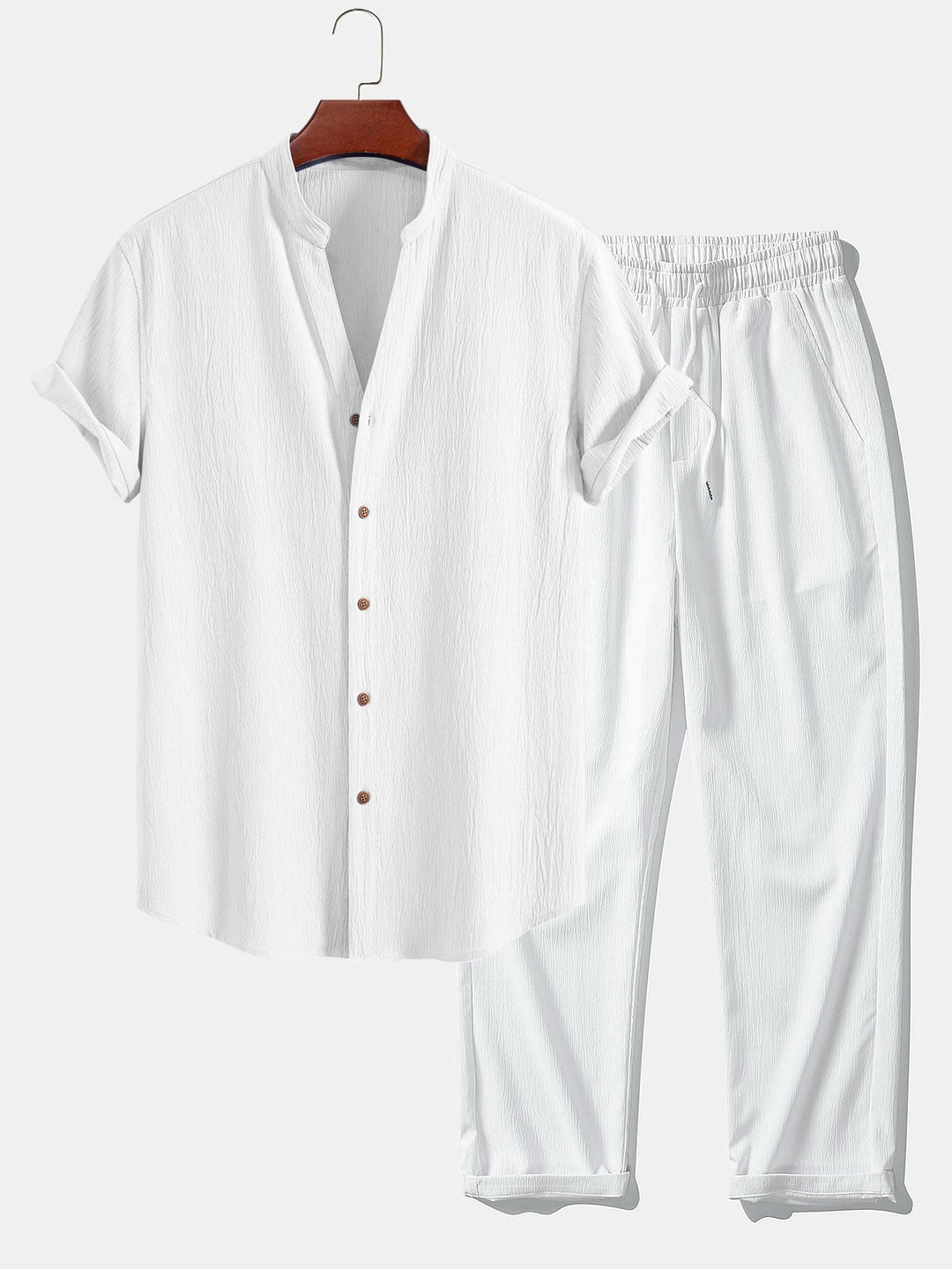 Jamal | Gerimpelde textuur<tc>rood</tc> V-hals shirt &amp; kreuk textuur<tc>rood</tc> Rechte broek