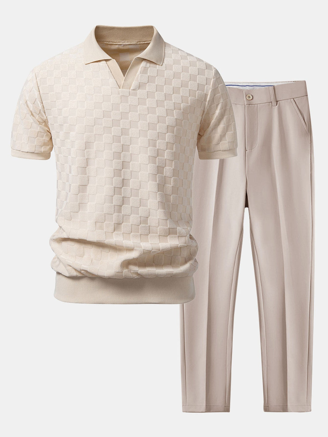 Drake | Checkerboard V-Neck Knit Polo & Slim Fit Tapered Trousers