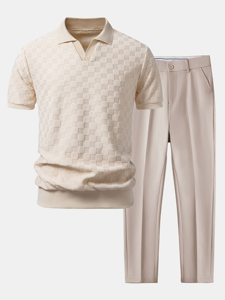 Drake | Checkerboard V-Neck Knit Polo & Slim Fit Tapered Trousers