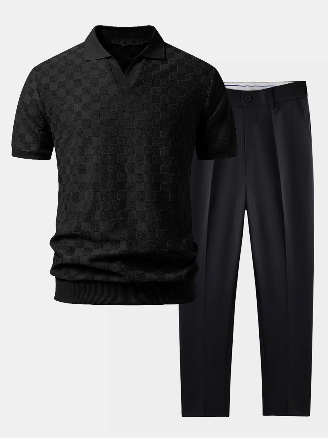 Drake | Checkerboard V-Neck Knit Polo & Slim Fit Tapered Trousers