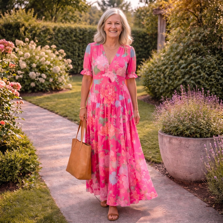 Natalia | Sleeveless Midi Floral Dress with V-Neck
