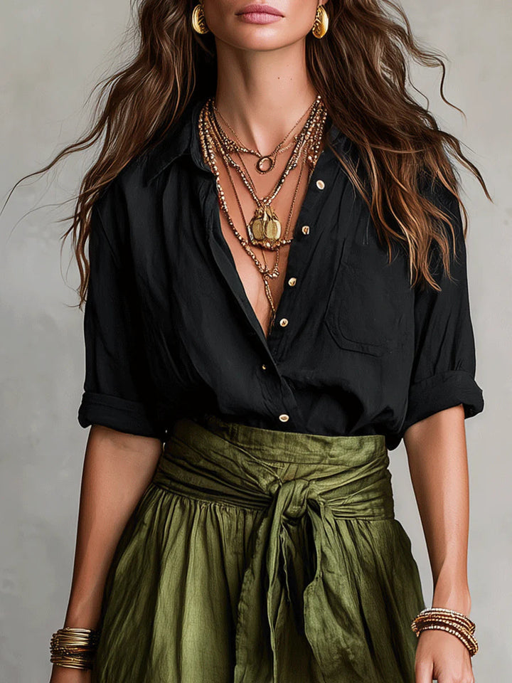 Alicia | Two-Piece Set Black T-Shirt High-Waisted Midi Skirt Elegant
