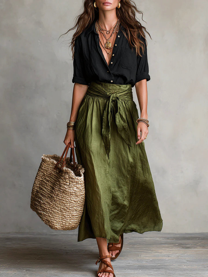 Alicia | Two-Piece Set Black T-Shirt High-Waisted Midi Skirt Elegant