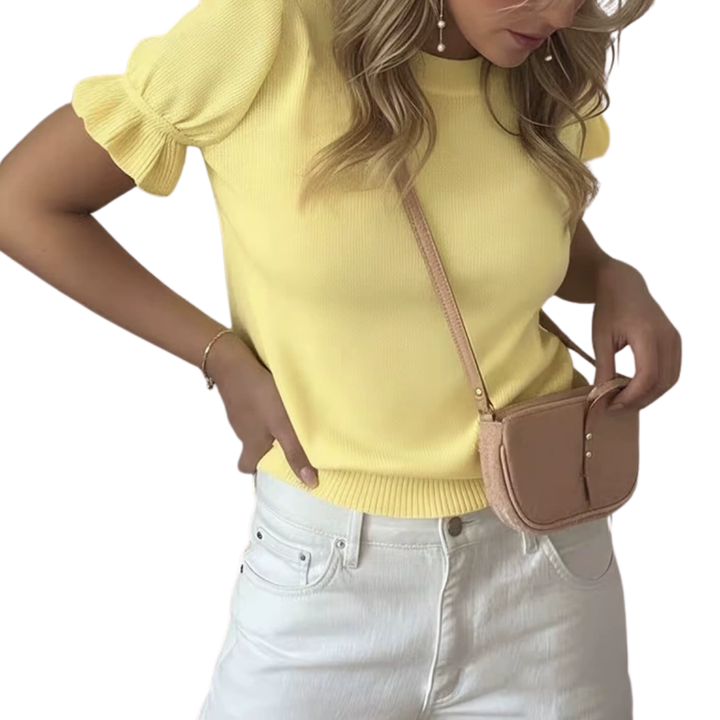 BRISELLE™ | Relaxed Knit Pleated Short Sleeve Top