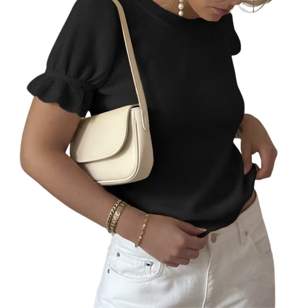 BRISELLE™ | Relaxed Knit Pleated Short Sleeve Top