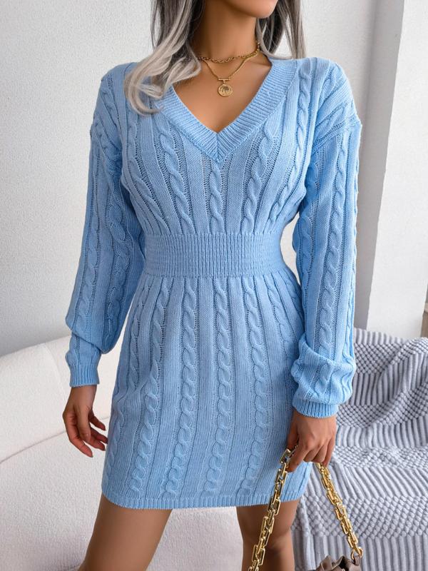 HOLLY™ | Cozy Long Sleeve V-Neck Cable Knit Sweater Dress