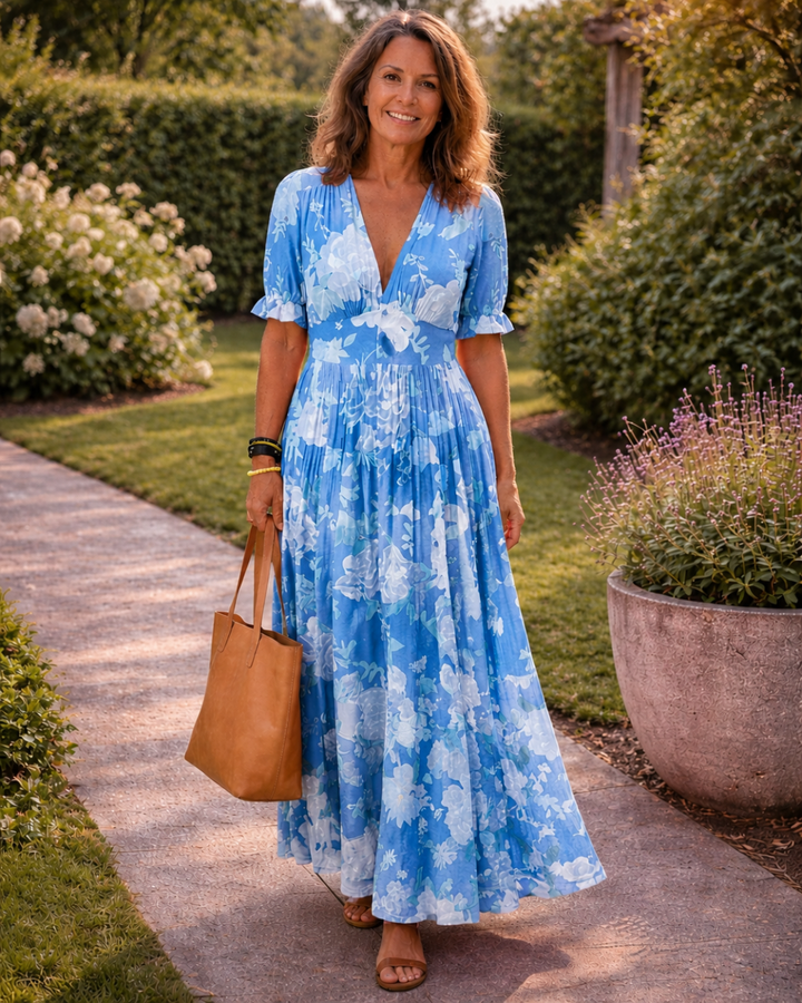 Natalia | Sleeveless Midi Floral Dress with V-Neck