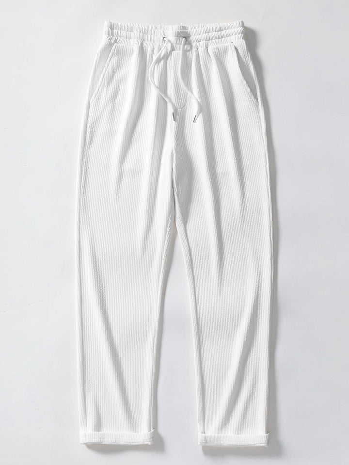Dexter | Geometric Jacquard Open Knit Polo & Straight Leg Ribbed Pants