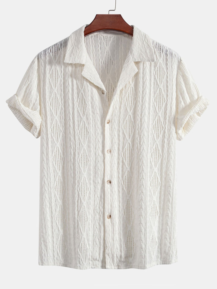 Shai | Geometrisch Jacquard Cubaanse Shirt & Rechte Linnen Broek