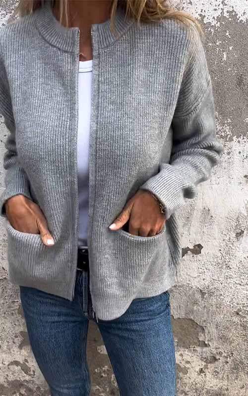 SARIA™ | Zip-Up Knit Cardigan