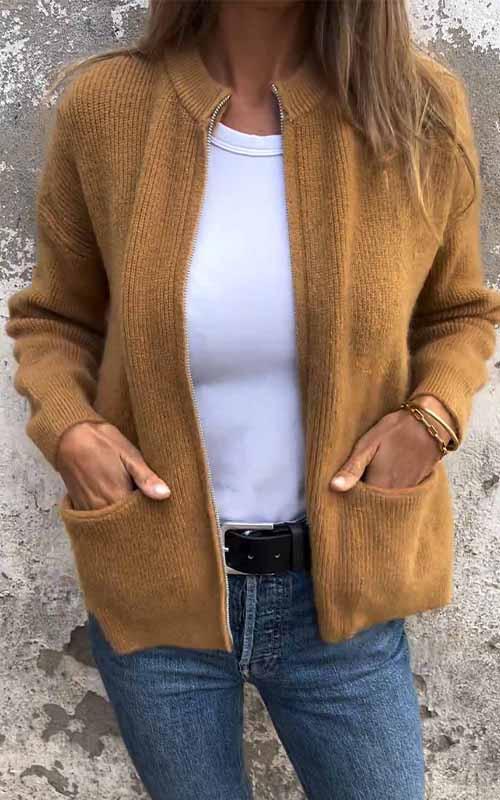 SARIA™ | Zip-Up Knit Cardigan