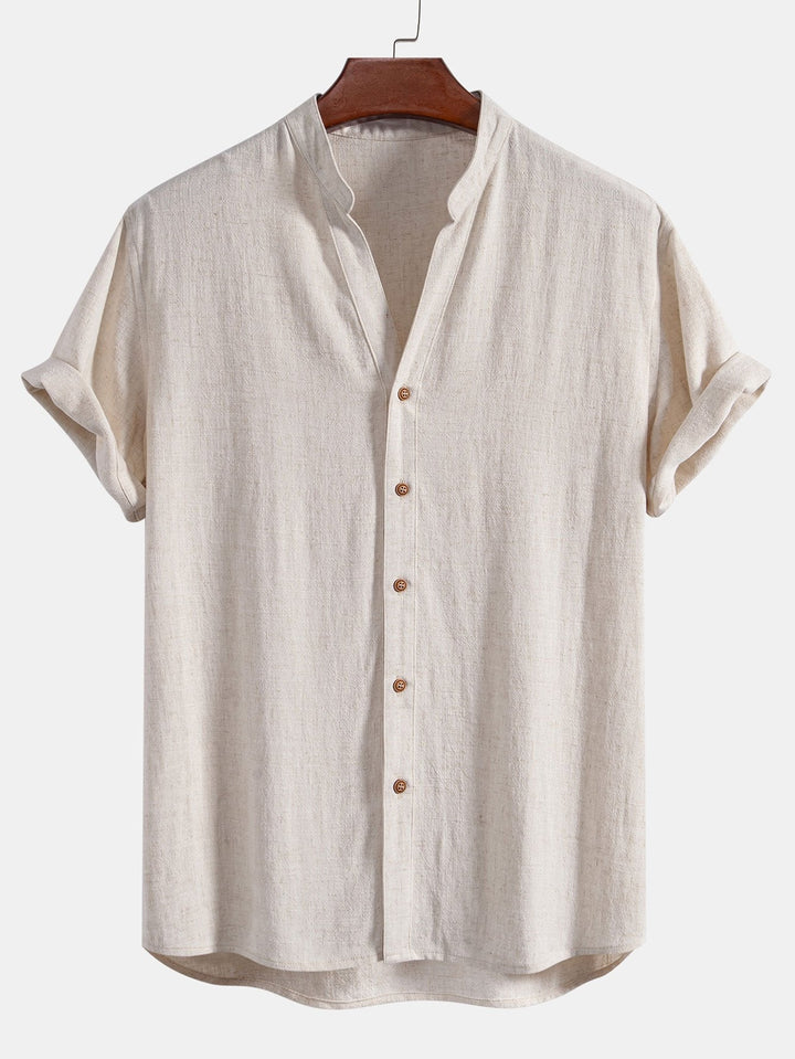 Tommy | Linen and Rayon V-Neck Short Sleeve Shirt