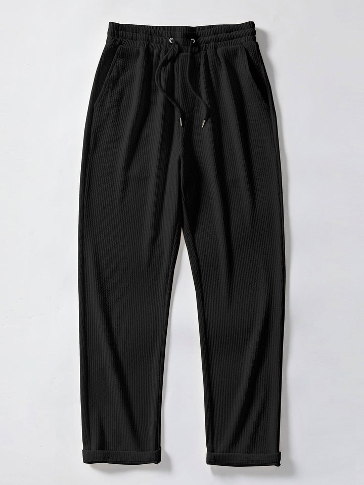 Dexter | Geometric Jacquard Open Knit Polo & Straight Leg Ribbed Pants