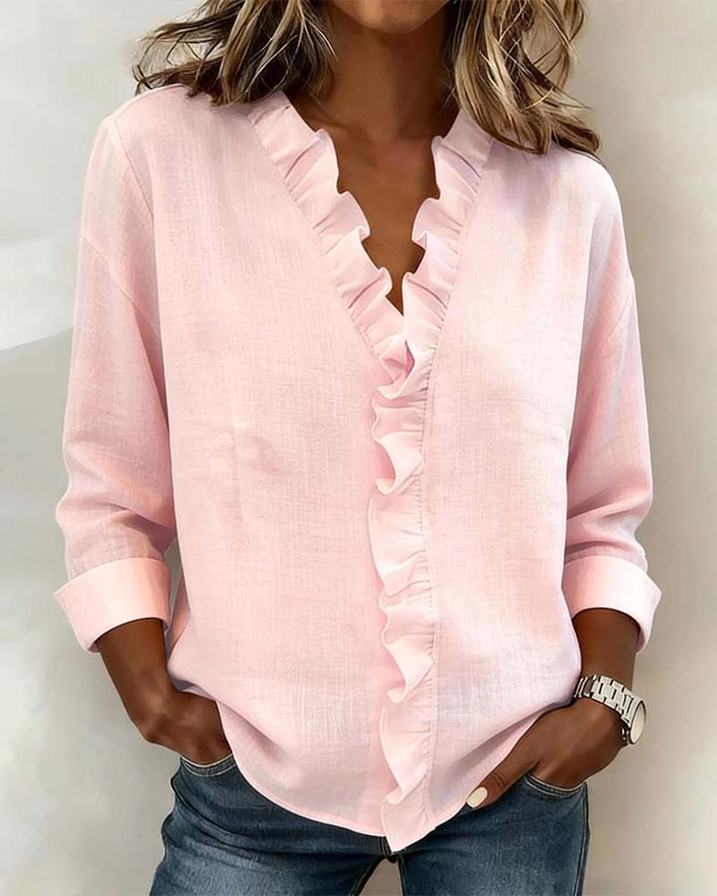 Sally | Ruffle Blouse with V-Neck