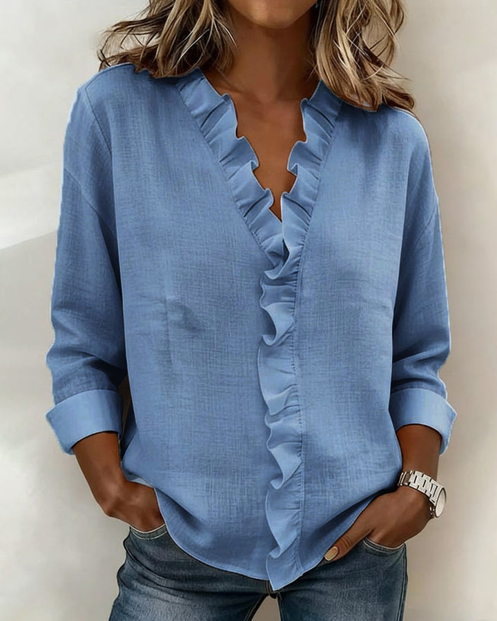 Sally | Ruffle Blouse with V-Neck