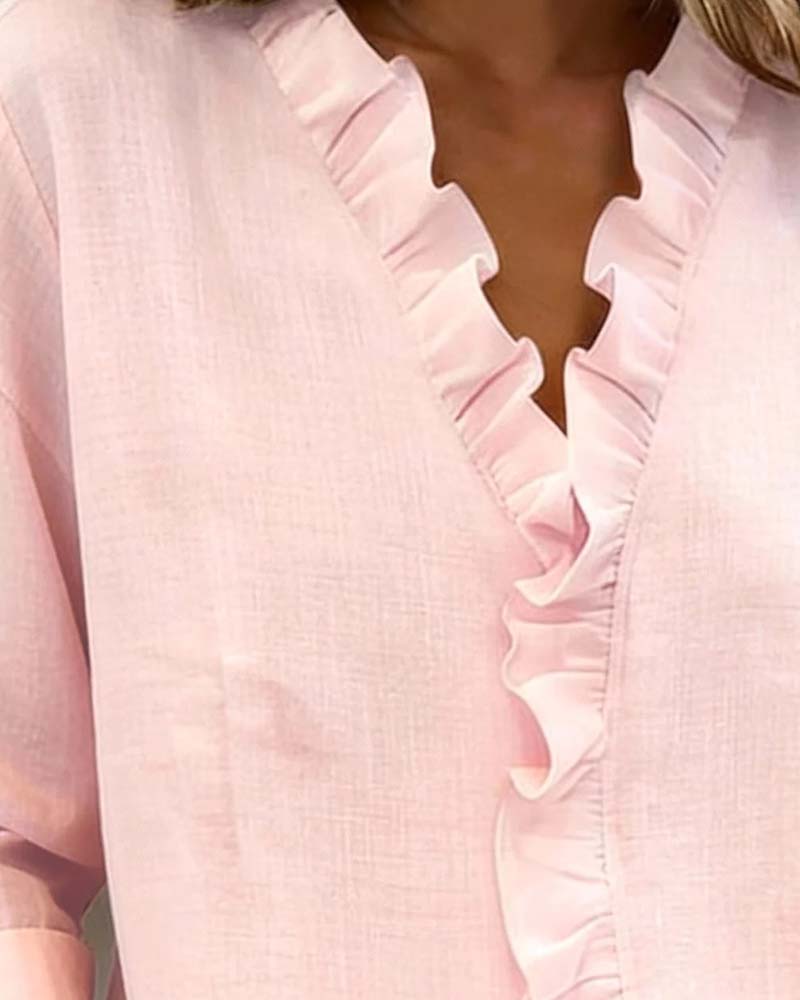 Sally | Ruffle Blouse with V-Neck