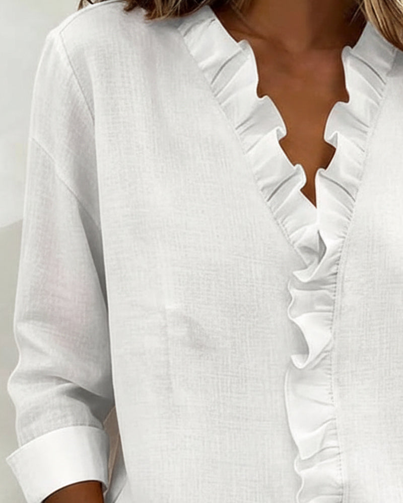 Sally | Ruffle Blouse with V-Neck