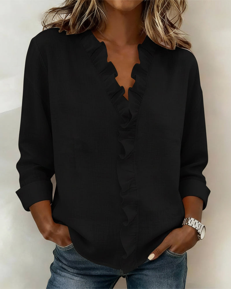 Sally | Ruffle Blouse with V-Neck