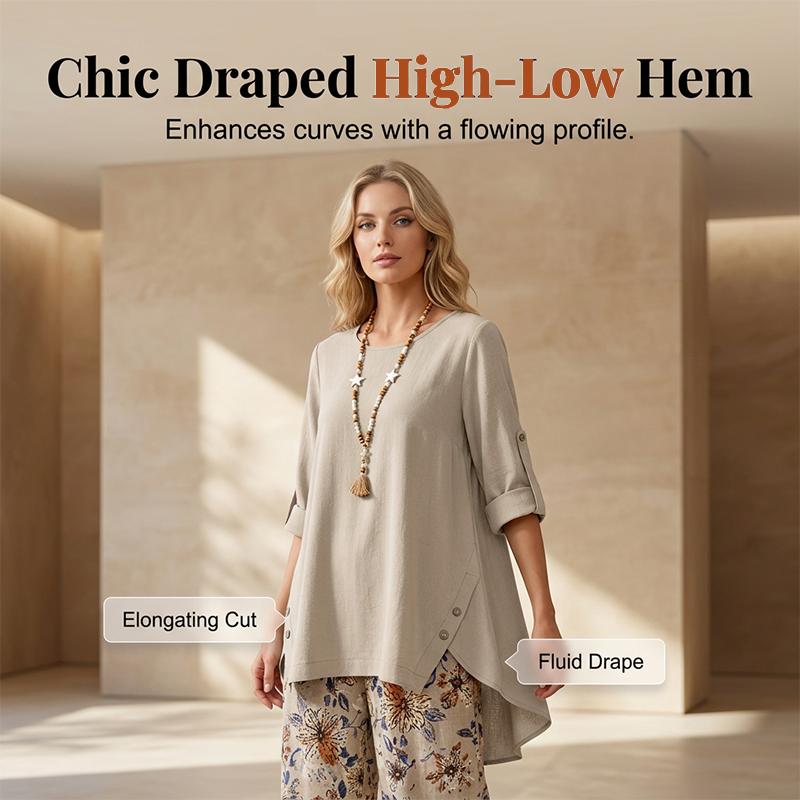 Stella | Cotton-Linen Set with Tunic and Floral Pants