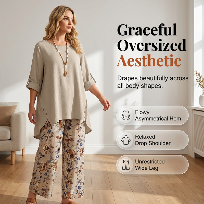 Stella | Cotton-Linen Set with Tunic and Floral Pants