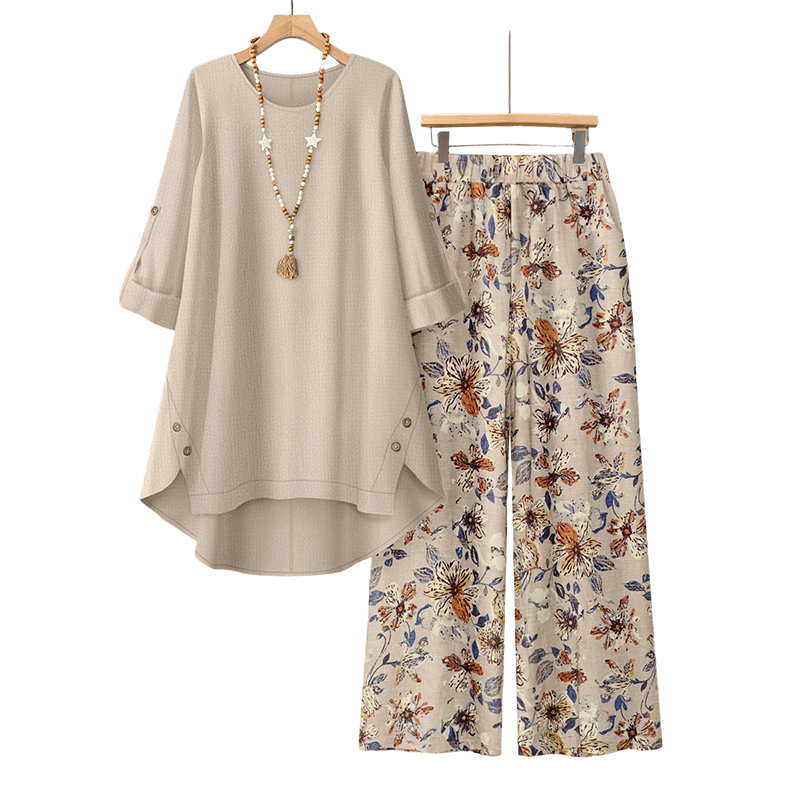 Stella | Cotton-Linen Set with Tunic and Floral Pants